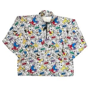 Vintage Mickey Mouse & Friends Disney Comic All Over Print 1/4 Zip Pullover